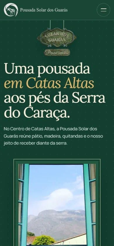 Page de Solar dos Guarás sur téléphone, avec texte et photo en une colonne.